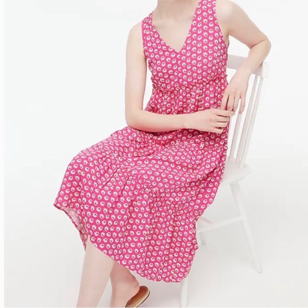 J. Crew Factory Pink Floral Tiered Midi Dress